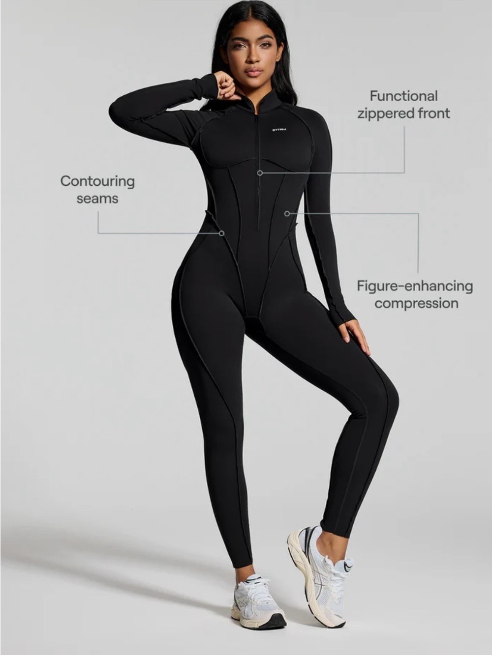 SlimFit Black Zip-Front Active Jumpsuit